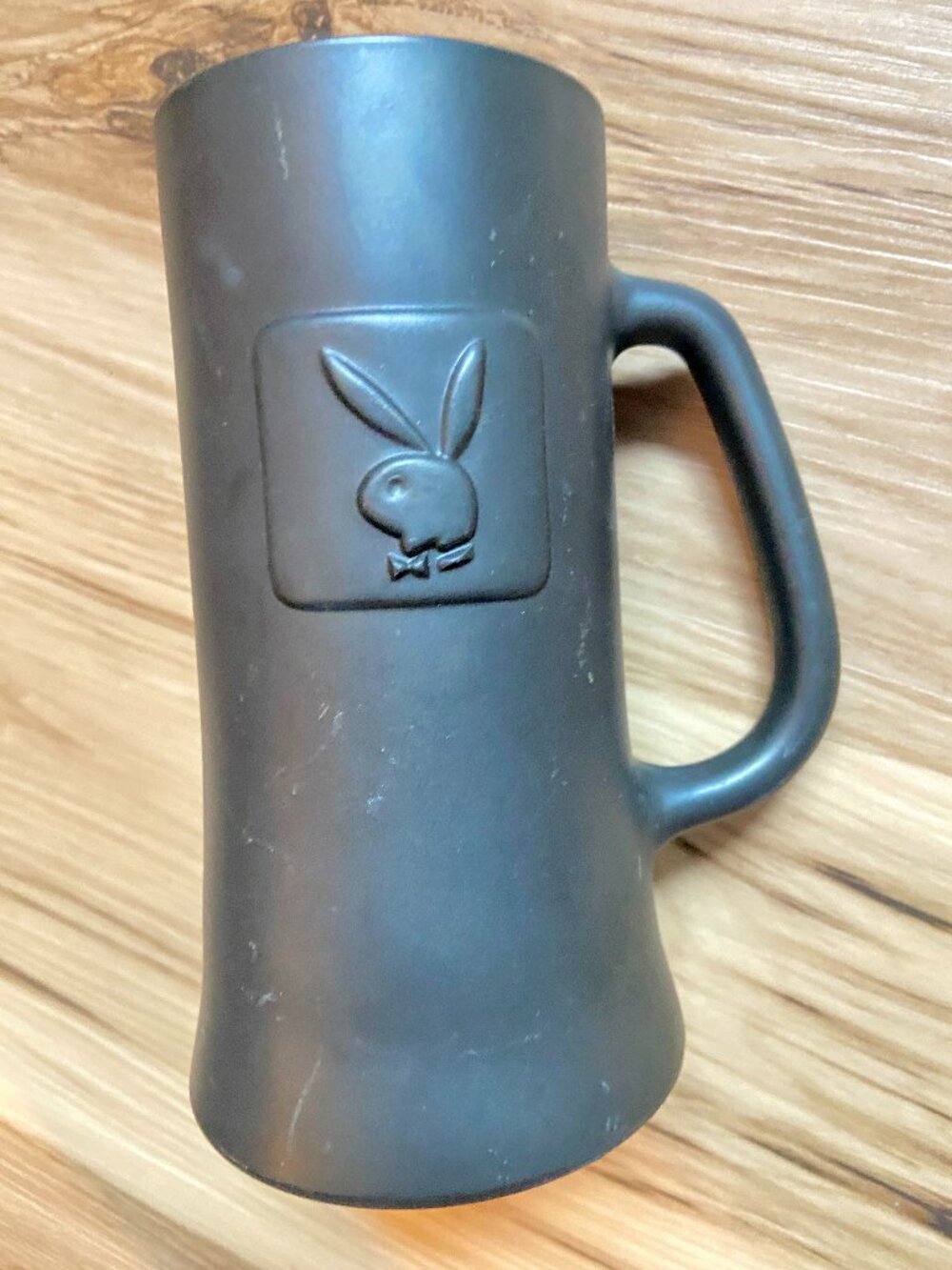 Vintage Playboy Bunny 3D Embossed Smoked Black Glass Beer Ale Mug Stein